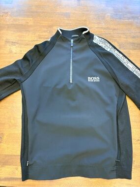 Hugo Boss Men's Black pull over with White Logo & Sleeve Detail